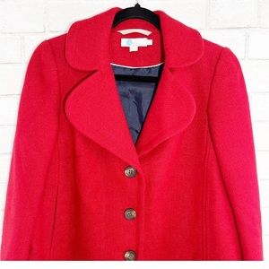 Boden Red Wool Blend Three Button Pea Coat Tulip Hem Sleeves Women's Size 8R